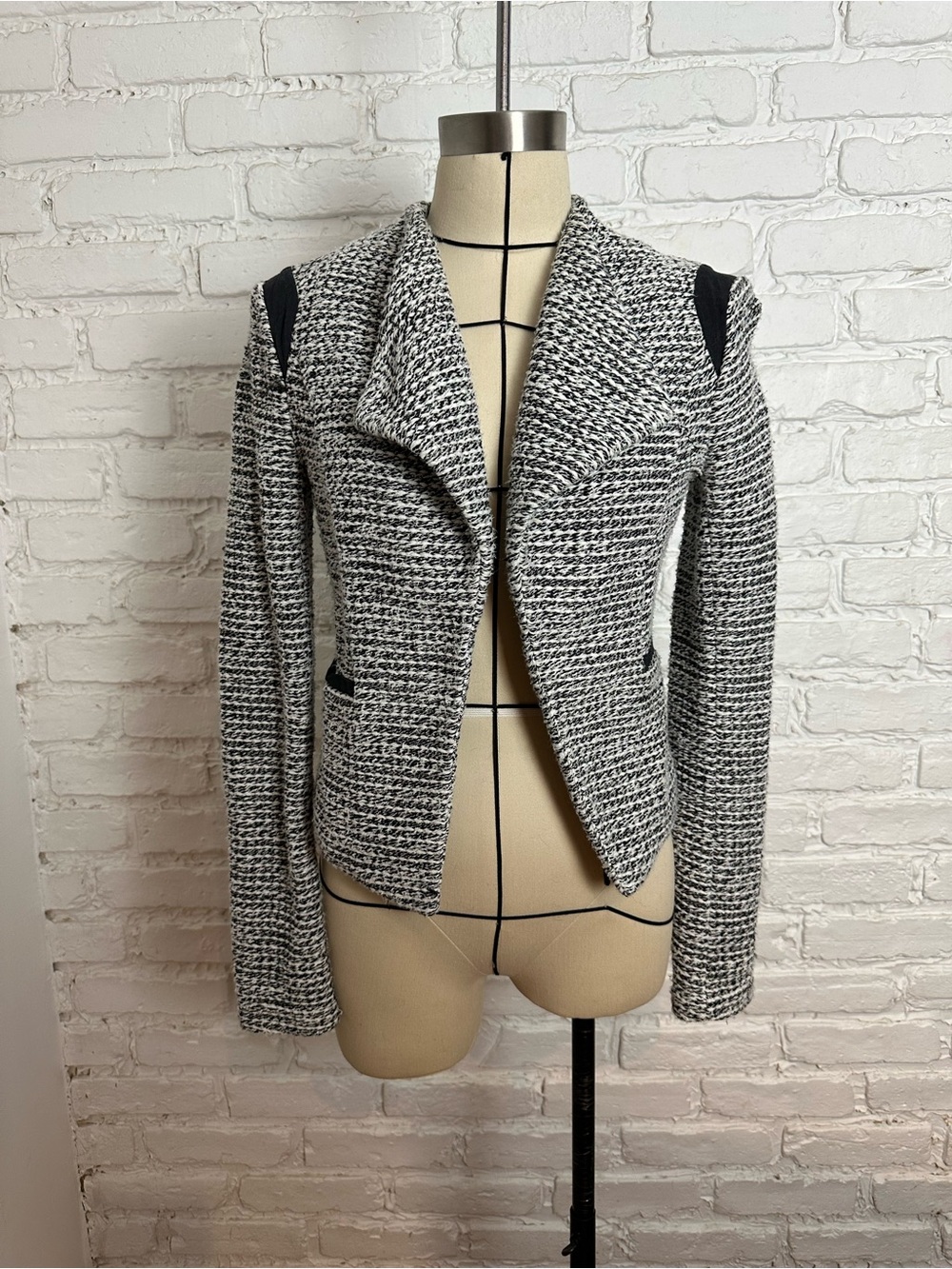 Banana Republic Black and White Tweed Open Blazer